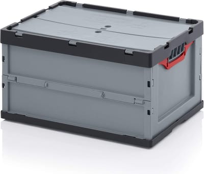 Opbergbox met deksel - Vouwbare bak - Ruimte besparen - Inklapbaar mechanisme - 60x40x27cm - Grijs