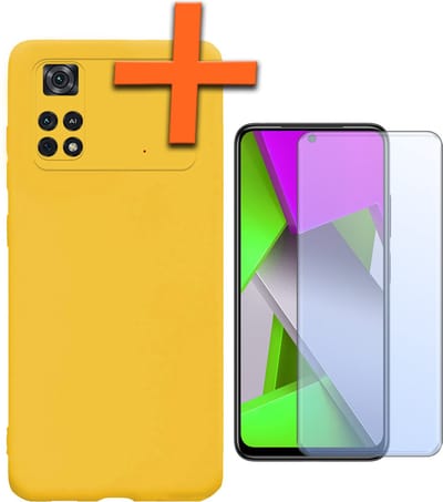 Hoes - Met Screenprotector - Geschikt voor Xiaomi Poco X4 Pro 5G - Sterk & Shockproof - Back Cover - Siliconen Case - Telefoon Hoes - Geel