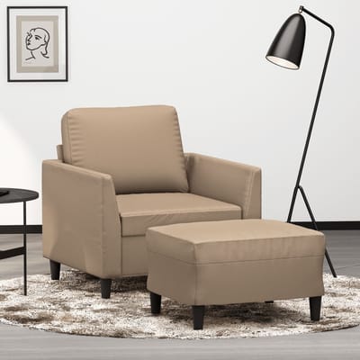 vidaXL - Fauteuil - met - voetenbank - 60 - cm - kunstleer - cappuccinokleurig