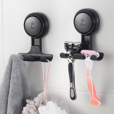 Razor Holder voor Douche - 2 Stuks Zwarte Sterke Zuignappen voor Scheermesjes, Handdoeken en Badjassen - Herbruikbare en Verwijderbare Suction Cups
