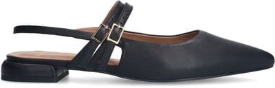 Manfield - Dames - Zwarte leren slingbacks met dubbele bandjes - Maat 36