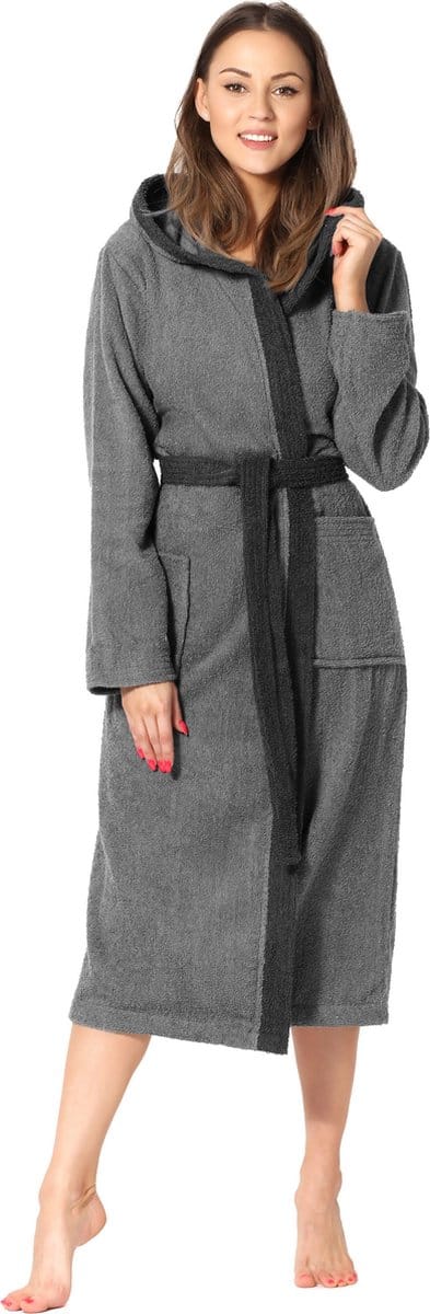 Ladeheid Dames met Capuchon - Wasmachine bestendig - 100% Katoen - Badstof - Donkergrijs/Zwart – S – LA-LA40-191-DG