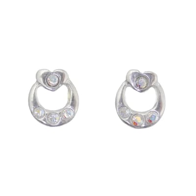 Behave – Oorbellen – Sterling Zilveren Kleine Oorbellen Hartje met Multi kleur Aurore Boreale Kristal steentjes
