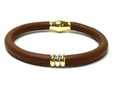 NIEUW! Jolla - dames armband zilver - leer - magneetsluiting - bedels - tweekleurig - Single Ladies Gold - Camel