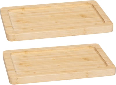 5Five Serveerplankje voor hapjes/fingerfood - 2x - 22 x 14 cm - bamboe hout - borrelplank - tapasplank