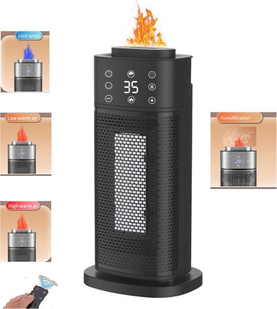 Multifunctionele Elektrische kachel Pro-2 IN 1 Elektrische Kachel & luchtbevochtiger -3D Vlameffect- Keramische Verwarming - Energiezuinige Heater - Ventilatorkachel met Thermostaat - Met Afstandsbediening -8/1400/2000W- Kerstcadeau-- Zwart