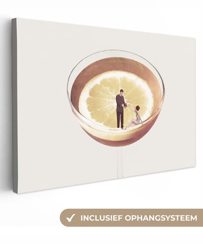 Canvas - Abstract - Glas - Mensen - Drank - Citroen - Abstracte - 30x20 cm - Canvasdoek - Schilderij