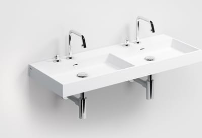 Clou Wash Me wastafel 110x42cm dubbel zonder plug aluite Wit mat