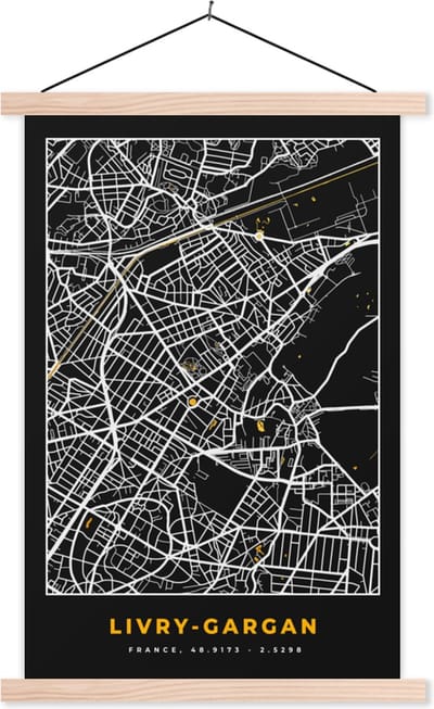 Posterhanger incl. Poster 40x60 cm - Schoolplaat - Stadskaart - Frankrijk - Plattegrond - Kaart - Livry-Gargan - Textielposter - Blanke latten - Stadskaart