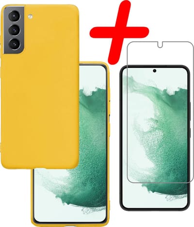 Hoesje Met Screenprotector - Geschikt voor Samsung Galaxy S22 - Sterk & Shockproof - Back Cover - Siliconen Case - Telefoon Hoes - Geel