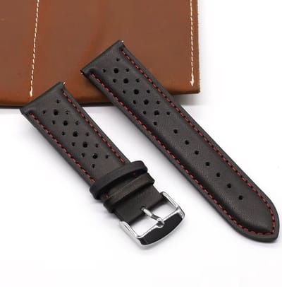Actie4you® - Race Horlogebandje Kalfsleer - Makkelijk Zelf te Verwisselen – Horloge Band – Echt Leder – Zwart Rode Stiksels - 18MM