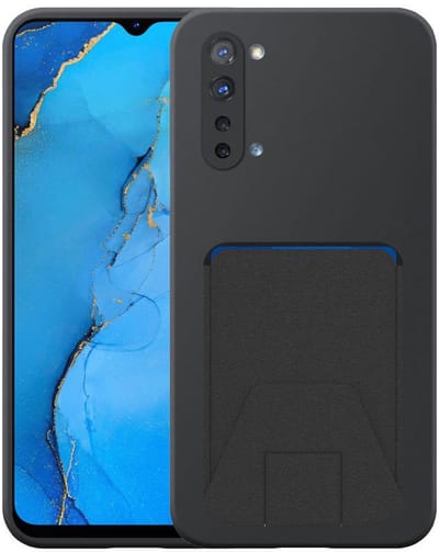 Geschikt voor Oppo Reno 3 5G Telefoonhoesje met Verstelbare Leren Pasjeshouder - Flexible Back Cover Case Siliconen TPU with Adjustable Leather Cardslot - Zwart - Smartphonica geschikt voor Oppo Reno3 5G