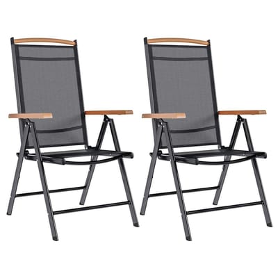 vidaXL - Opklapbare - stoelen, - 2 - stuks, - aluminium - en - textiel, - zwart.