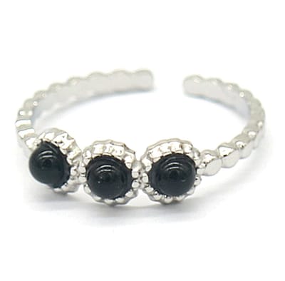 Ring met Zwarte Agaat - RVS - One Size - Zilverkleurig