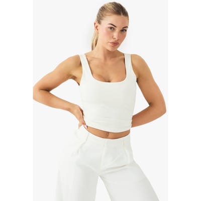 boohoo Dames Buttery Soft Built in Padded Scoop Neck Vest Top | Creme | Maat: 40