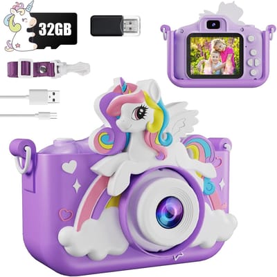 Kindercamera - 2-inch digitale camera voor kinderen - mini oplaadbare camcorder speelgoed - geschikt voor jongens en meisjes van 3-10 jaar - 1080p HD-video - 32GB SD-kaart
