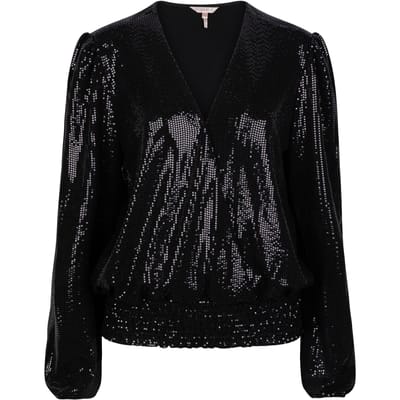 EsQualo Blouse Sequins Stretch Black Größe: 36 | Blusen Outlet | Damen | Schwarz