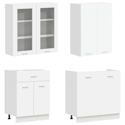 vidaXL - Keukenblok - LYON - 4 - st - Wit - Bewerkt - hout