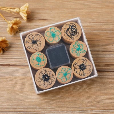 Creatieve Houten Cilindrische Stempelset Petal Lace Vlinder Dagboek Album DIY Handboek Stempel 3 Opties Houten Assortiment Stempel black