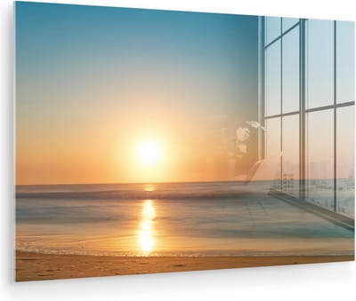 MuchoWow® Glasschilderij 150x100 cm - Schilderij acrylglas - Zee - Kleuren - Zon - Foto op glas - Muurdecoratie woonkamer - Wanddecoratie slaapkamer - Schilderijen