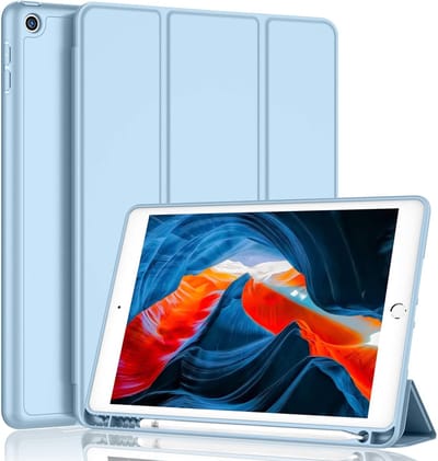 ipad 2021 hoes met pencil houder smart bookcase Licht Blauw - ipad hoes 9e generatie 10.2 - ipad hoes 2021 cover met apple Pencil Vakje