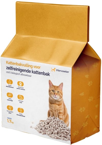 Viervoeter Kattenbakvulling - Tofu- 15kg- Voor gewone en automatische kattenbakken - 36L - Klontvormend - 100% Natuurlijk