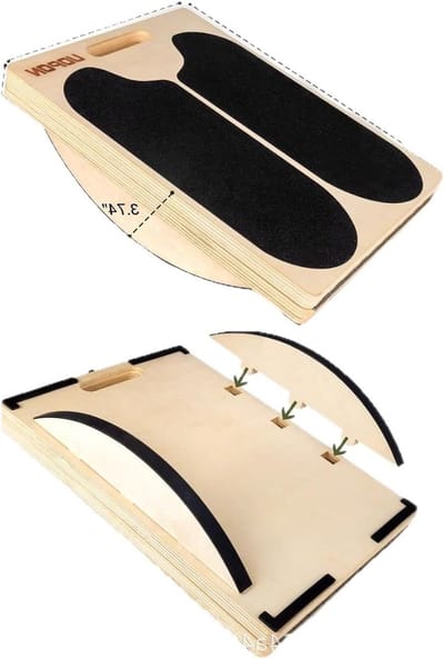 2-in-1 Kuitstretcher en Balansboard voor Volwassenen - Antislip Houten Plank voor Evenwichtsoefeningen en Stretchoefeningen met Draaggreep