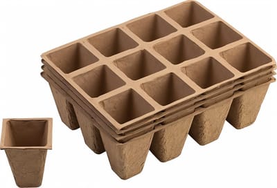 Famanu kweekpotten, 4 x 4 cm, praktische set van 48 stuks, van papierpulp,, plantenpot, zaaipot, plantenkweek