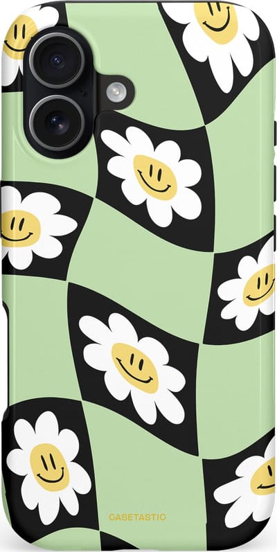 Casetastic hoesje geschikt voor Apple iPhone 17 - MagSafe - Dubbellaagse bescherming - Golvende madeliefjes - Fashion Case - Zwart Wit Saliegroen