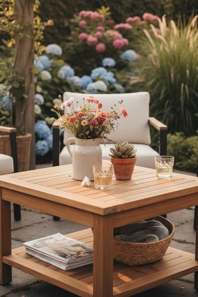 Teakea - Teakhouten Tuin Bijzettafel met Onderblad 60x60x45 cm - Houten Salontafel voor Buiten