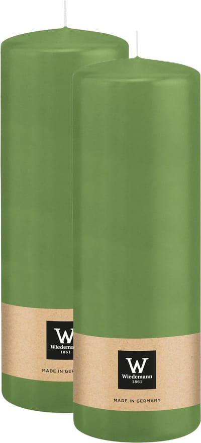 Wiedemann Cilinderkaars/stompkaars - 2x - lichtgroen - 20 x 7 cm - 103 branduren - zuilkaarsen