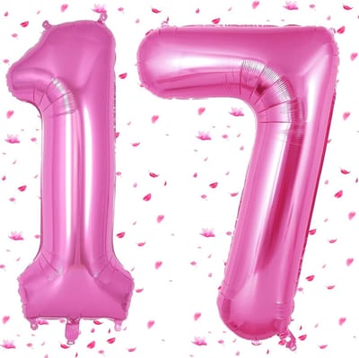 Grote Roze Cijferballon 17 voor Verjaardag - 101 cm Folieballon