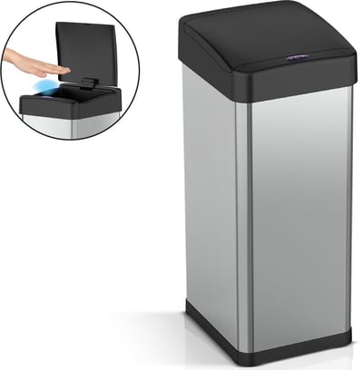 ADSafety Prullenbak met Sensor - 60 Liter - Rechthoekige Afvalbak RVS - Vuilnisbak - Soft Close Deksel - Zilver