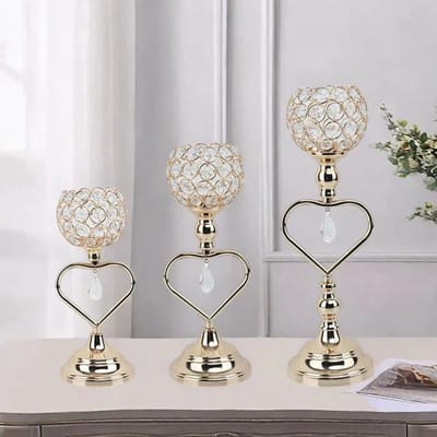 Luxe Hart Kandelaar – Kristallen Kaarsenhouder – Goud Decoratie – Romantisch Sfeerstuk voor Woonkamer & Tafel – Premium Cadeau