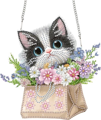 Diamond Painting Dubbelzijdige hanger, acrylbord met ketting, 20 x 20 cm, kat, dier, diamant, schilderij, decoratieset, doe-het-zelf, kristallen schilderij, hanger voor muur, raam en tuin