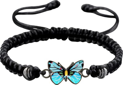 Verstelbare Gevlochten Armband met Vlinder Charm – Zwart – Handgemaakte Unisex Armband voor Vrouwen en Mannen – Eenvoudige Vriendschapsarmband als Cadeau