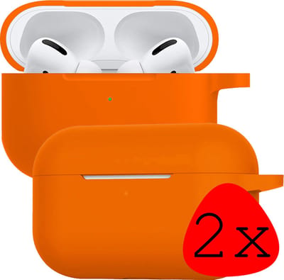 Case - 2 Stuks - Geschikt voor Apple Airpods Pro - Siliconen Hoes met Clip - Silicone Hoesje Cover - Oranje