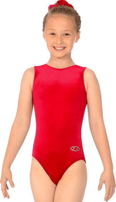 Rood effen velours turnpakje mouwloos maat 104-110 meisjes gympakje rode wijn wijnrood wijnrode velourse fluweel fluwelen stretch