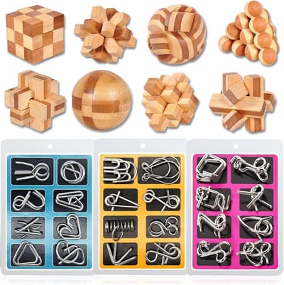 32-delige Houten en Metalen Breinbrekers Set - Logische Puzzels voor Kinderen en Volwassenen, IQ Spellen en Decoratie Geschenk