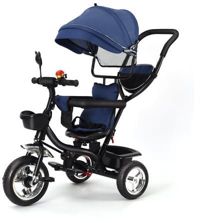 PIPIPOXER -Kinderdriewieler Driewieler met duwstang-360° draaibare zit-Met zonnescherm- Blauw