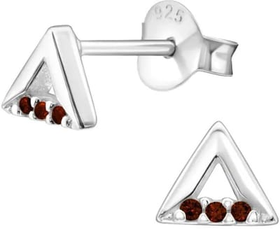 Aramat Jewels | Oorbellen | Zilveren Driehoek Oorbellen meisje | Robijn Rood | |5mm | Zilver | Kinderen | Verkleurd niet