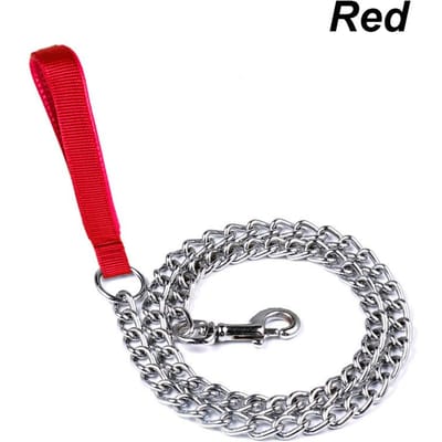 Hondenketting Lijn Metaal Training Huisdier Lijn Met Zacht Handvat Voor Middelgrote Grote Honden Bijtbestendige IJzeren Ketting Stang 120Cm Metalen Hondenketting (Red,2mm) rood