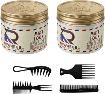 New Rebel MATT LOOK – Haar Wax (2 stuks x 125 ml) + 4-delige Zwarte Kammenset - Styling Haar Wax - Haar Wax Mannen