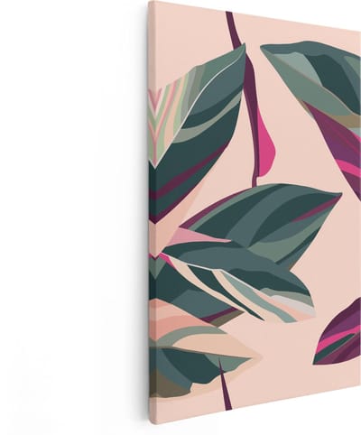 Artaza Canvas Schilderij Botanisch Bladpatroon - 80x120 cm - Groot - Wanddecoratie Bloemen - Muurdecoratie Botanisch - Schilderijen Op Canvas