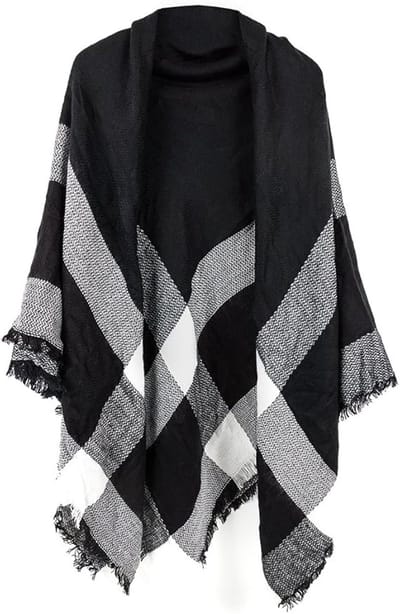 Gebreide Omslagdoek - Dames Sjaal Dek - Winter Fashion - Sjaal Dames - Geruit - Omslagdoek - Plaid - Zwart - 53,15 inch tot 62,99 inch