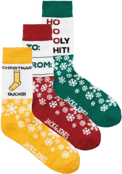 Jack & Jones Sokken Heren Kerst JACXMAS Giftbox 3-Pack Rio Red - Foute kerstsokken