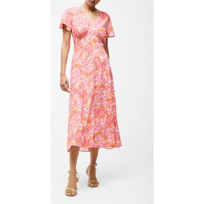 French Connection Cass Button Dress Persimmon Multi Size: 8 | Midi Dresses Outlet | Dames |