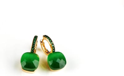 Zilveren oorringen oorbellen geelgoud verguld model pomellato met donker groene steen