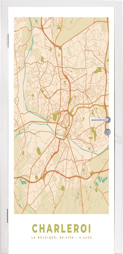 Deursticker Kaart - Plattegrond - Stadskaart - België - Vintage - 95x235 cm - Deurposter