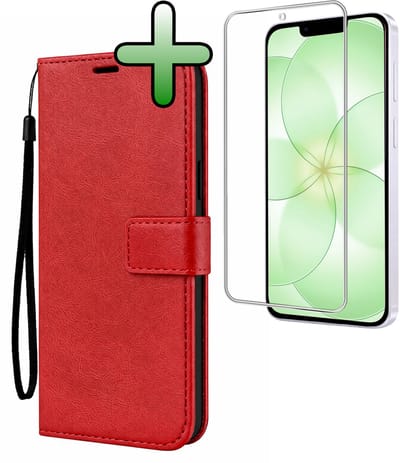 Hoesje Met Screenprotector - Geschikt voor Apple iPhone 17e - Luxe Pasjeshouder - Bookcase Portemonee - Flip Case - Kunstleer Book Case - Flipcase - Book Cover - Walletcase - Portemonneehoes - Rood